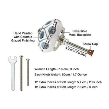 KnobKnob Set of 12 Handmade Ceramic Knobs | 3 Colour Design Ceramic Cabinet Knobs | Drawer Pulls for Home, Kitchen, Bathroom or Office | Drawer Knobs Come with Wrench, Screw Cap & Extra Screws (Black)