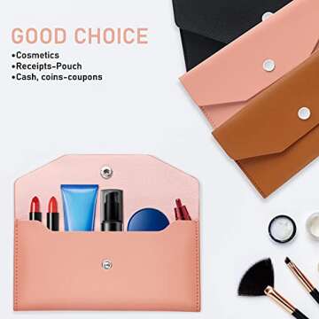 Molain Leather Cash Envelopes, Money Envelope Reusable Waterproof Budget Envelope (pink)