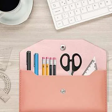 Molain Leather Cash Envelopes, Money Envelope Reusable Waterproof Budget Envelope (pink)