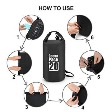 MR.LION Floating Waterproof Dry Bag 10L 20L 30L, Roll Top Dry Sack Keeps Gear Dry for Kayaking, Rafting, Boating, Swimming, Camping, Hiking, Fishing, Beach with Waterproof Phone Case (Black, 20L)