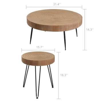 RUSTOWN Farmhouse Round Coffee Table Set of 2, Cocktail Table Set, Modern Circle Natural Wood Finsh Side and End Table Sets for Living Room(Helical, Natural)