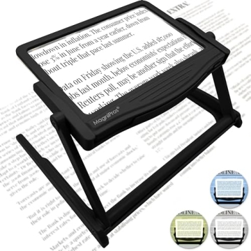 MAGNIPROS 5X Large LED Hands-Free Magnifier with Stand & Color Modes