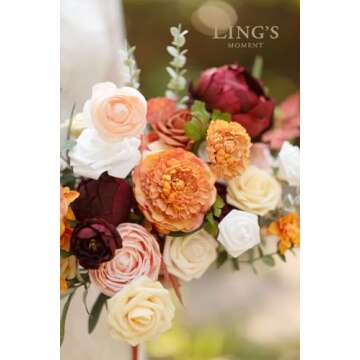 Ling's Moment Terracotta Artificial Flowers Greenery Deluxe Box Set, Burnt Orange Fake Flower for DIY Wedding Bridal Bouquet, Centerpieces Decor, Floral Arrangement Decor, etc.