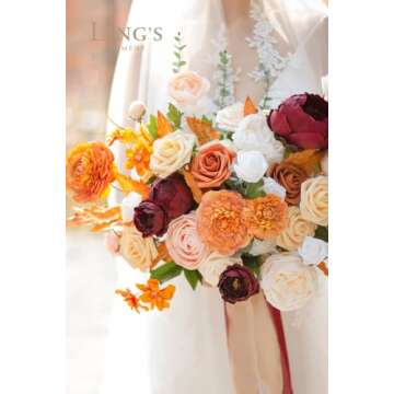 Ling's Moment Terracotta Artificial Flowers Greenery Deluxe Box Set, Burnt Orange Fake Flower for DIY Wedding Bridal Bouquet, Centerpieces Decor, Floral Arrangement Decor, etc.