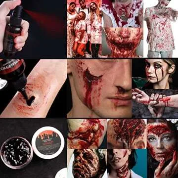 COKOHAPPY Halloween Fake Blood SFX Makeup Kit - Coagulated Blood Gel + Fake Blood Spray + Dripping Stage Blood + Stipple Sponge Realistic Washable Special Effects Makeup kit for Zombie Vampire