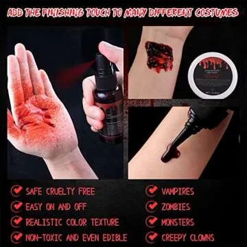 COKOHAPPY Halloween Fake Blood SFX Makeup Kit - Coagulated Blood Gel + Fake Blood Spray + Dripping Stage Blood + Stipple Sponge Realistic Washable Special Effects Makeup kit for Zombie Vampire