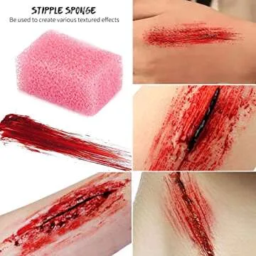 COKOHAPPY Halloween Fake Blood SFX Makeup Kit - Coagulated Blood Gel + Fake Blood Spray + Dripping Stage Blood + Stipple Sponge Realistic Washable Special Effects Makeup kit for Zombie Vampire