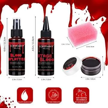 COKOHAPPY Halloween Fake Blood SFX Makeup Kit - Coagulated Blood Gel + Fake Blood Spray + Dripping Stage Blood + Stipple Sponge Realistic Washable Special Effects Makeup kit for Zombie Vampire