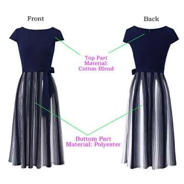 Stylish VFSHOW Navy Blue Striped A-Line Midi Dress