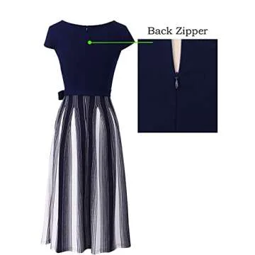 Stylish VFSHOW Navy Blue Striped A-Line Midi Dress