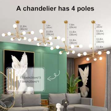 Deyidn Sputnik Chandelier Modern Gold Chandelier Mid Century Ceiling Lighting Fixtures 8 Lights E26 for Living Room, Kitchen Island, Bedroom, Dining Room, and Farmhouse