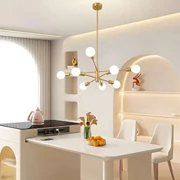 Deyidn Sputnik Chandelier Modern Gold Chandelier Mid Century Ceiling Lighting Fixtures 8 Lights E26 for Living Room, Kitchen Island, Bedroom, Dining Room, and Farmhouse