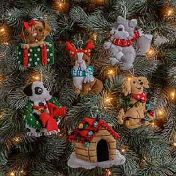 Bucilla Christmas Dogs Felt Applique Ornament Kit - 6 Unique Ornaments