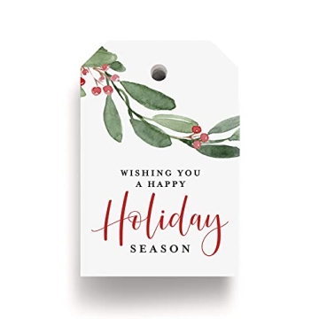 Bliss Collections Holiday Season Gift and Favor Tags, Pack of 50 Holly Greenery Cards for 'Tis The S...