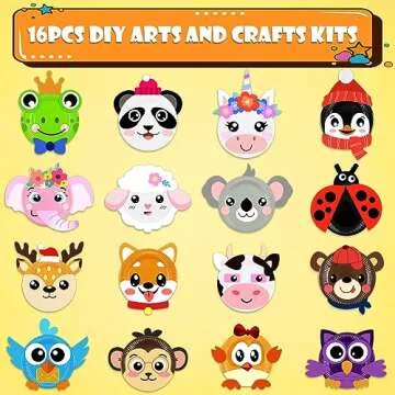 MDCGFOD 16 Pack Arts and Crafts for Kids, Toddler Crafts Animal Paper Plate Art Kit Gift for 3 4 5 6 Year Old Boys Girls DIY Kids Crafts for Birthday Party Favor Preschool Classroom Party Games