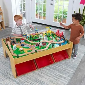 KidKraft 17850 Waterfall Mountain Wooden Train Set & Table with 120 Pieces, 3 Storage Bins