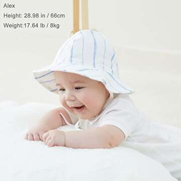 pureborn Baby Boy Stripe Sun Hat Wide Brims Bucket Hat Sun Protection with Straps Blue 0-3 Months