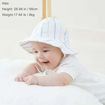 pureborn Baby Boy Stripe Sun Hat Wide Brims Bucket Hat Sun Protection with Straps Blue 0-3 Months