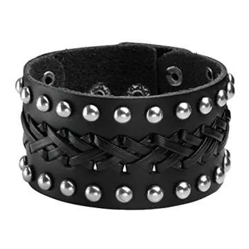 Adjustable JUSNOVA Black Leather Punk Style Bracelet