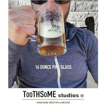 Toothsome Studios Upon Further Review I'd Like Another Beer 16oz Beer Mug Football Themed Glassware Octoberfest Pint Glass