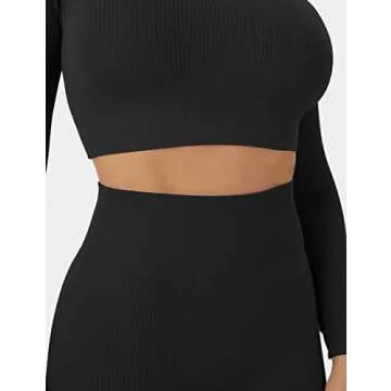 Buttergene Women Workout Sets 2 Pieces Long Sleeve Yoga Outfits Gym Clothes Seamless Ribbed Crop Top High Waist Leggings