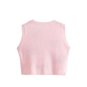 Floerns Women's Sleeveless Round Neck Cute Strawberry Sweater Vest Crop Shirt Top Pink L