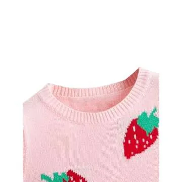 Floerns Women's Sleeveless Round Neck Cute Strawberry Sweater Vest Crop Shirt Top Pink L