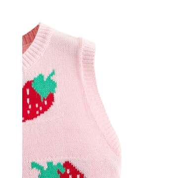 Floerns Women's Sleeveless Round Neck Cute Strawberry Sweater Vest Crop Shirt Top Pink L