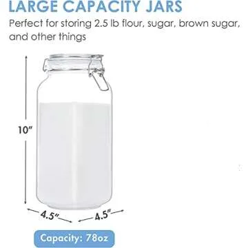 Hovico 78oz Glass Food Storage Jars with Airtight Clamp Lids,Set of 3 Large Wide Mouth Mason Jars wi...