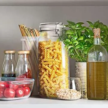 Hovico 78oz Glass Food Storage Jars with Airtight Clamp Lids,Set of 3 Large Wide Mouth Mason Jars with Leak Proof Rubber Gasket, Kitchen Clip Top Jars for Pickle, Flour, Jam, Cookie