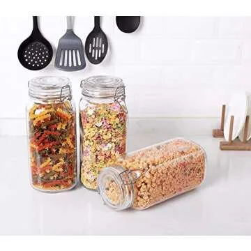 Hovico 78oz Glass Food Storage Jars with Airtight Clamp Lids,Set of 3 Large Wide Mouth Mason Jars with Leak Proof Rubber Gasket, Kitchen Clip Top Jars for Pickle, Flour, Jam, Cookie