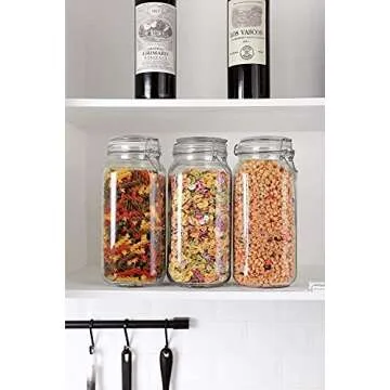 Hovico 78oz Glass Food Storage Jars with Airtight Clamp Lids,Set of 3 Large Wide Mouth Mason Jars with Leak Proof Rubber Gasket, Kitchen Clip Top Jars for Pickle, Flour, Jam, Cookie