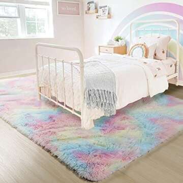 PAGISOFE 8x10 Rainbow Large Area Rug,Plush Rugs for Bedroom Girls,Shaggy Carpet for Kids Room,Fuzzy Nursery Rug for Baby's Toddler's Room,Clorful Room Decor for Teenage Pastel Princess Rug