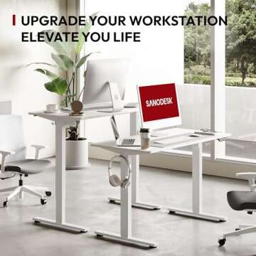 SANODESK Electric Standing Desk 48 x 30 Inches Whole-Piece Desktop Height Adjustable Stand Up Desk w/6-Button Controller Ergonomic Computer Desk for Home Office, White Frame + White Tabletop