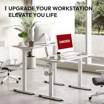 SANODESK Electric Standing Desk 48 x 30 Inches Whole-Piece Desktop Height Adjustable Stand Up Desk w/6-Button Controller Ergonomic Computer Desk for Home Office, White Frame + White Tabletop