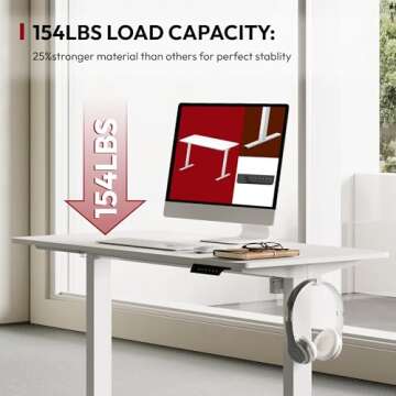 SANODESK Electric Standing Desk 48 x 30 Inches Whole-Piece Desktop Height Adjustable Stand Up Desk w/6-Button Controller Ergonomic Computer Desk for Home Office, White Frame + White Tabletop