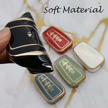 WSAuto for Toyota Key Fob Cover Soft TPU Protection Car Key Case Shell with American Flag Metal Leather Keychain Compatible with 2018-2022 Camry RAV4 Highlander Avalon C-HR Prius Corolla GT90 White