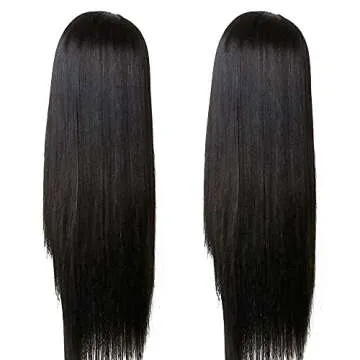 TIMANZO Long Straight Remy Hair Wigs Natural Black Heat Resistant Fiber Hair Full Machine Wig with Bangs Cosplay Party Wig For Fashion Women(24 Inches Natural Black Hair)