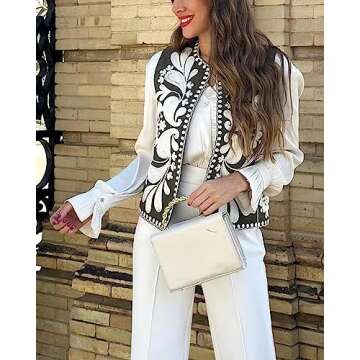 Meihuida Women Embroidered Vest Top Y2k Vintage Open Front Floral Boho Cropped Waistcoat