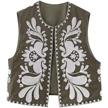 Meihuida Women Embroidered Vest Top Y2k Vintage Open Front Floral Boho Cropped Waistcoat
