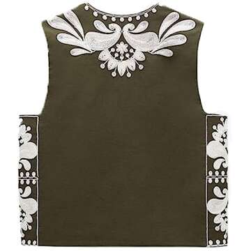 Meihuida Women Embroidered Vest Top Y2k Vintage Open Front Floral Boho Cropped Waistcoat