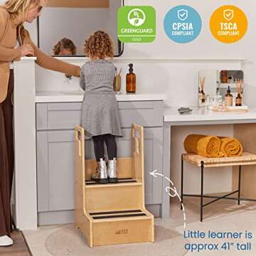 ECR4Kids Reach-Up Step Stool with Handles, Kids Furniture, Natural