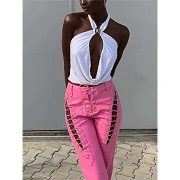 Women Lace Up Faux Leather Pants Sexy High Waist Solid Color Hip Push Up Butt Lift PU Leggings Trousers Streetwear