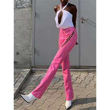 Women Lace Up Faux Leather Pants Sexy High Waist Solid Color Hip Push Up Butt Lift PU Leggings Trousers Streetwear