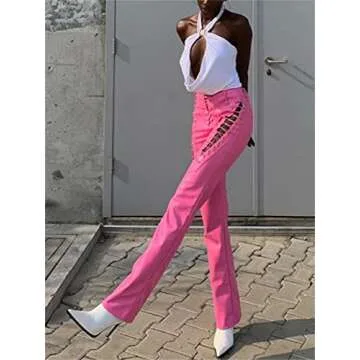 Women Lace Up Faux Leather Pants Sexy High Waist Solid Color Hip Push Up Butt Lift PU Leggings Trousers Streetwear