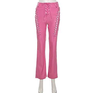 Women Lace Up Faux Leather Pants Sexy High Waist Solid Color Hip Push Up Butt Lift PU Leggings Trousers Streetwear