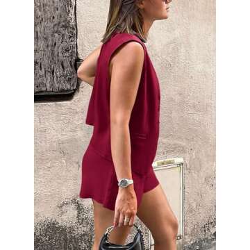 PRETTYGARDEN Two Piece Suits Set for Women Button Down V Neck Vest Sleeveless Tops and Pockets Short...