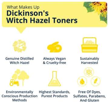 Dickinson's Enhanced Witch Hazel Hydrating Toner With Rosewater, Alcohol Free, 3 count