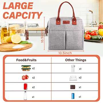 EASYFUN Lunch Bag for Women & Men, Large Insulated Lunch Box Cooler Tote Bags, Adult Reusable Lunch Boxes with Water Resistant for Work, Travel and Picnic (Grey)