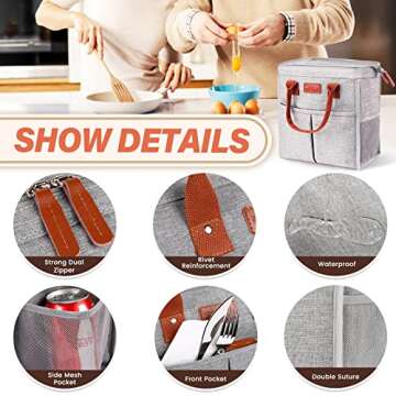 EASYFUN Lunch Bag for Women & Men, Large Insulated Lunch Box Cooler Tote Bags, Adult Reusable Lunch Boxes with Water Resistant for Work, Travel and Picnic (Grey)